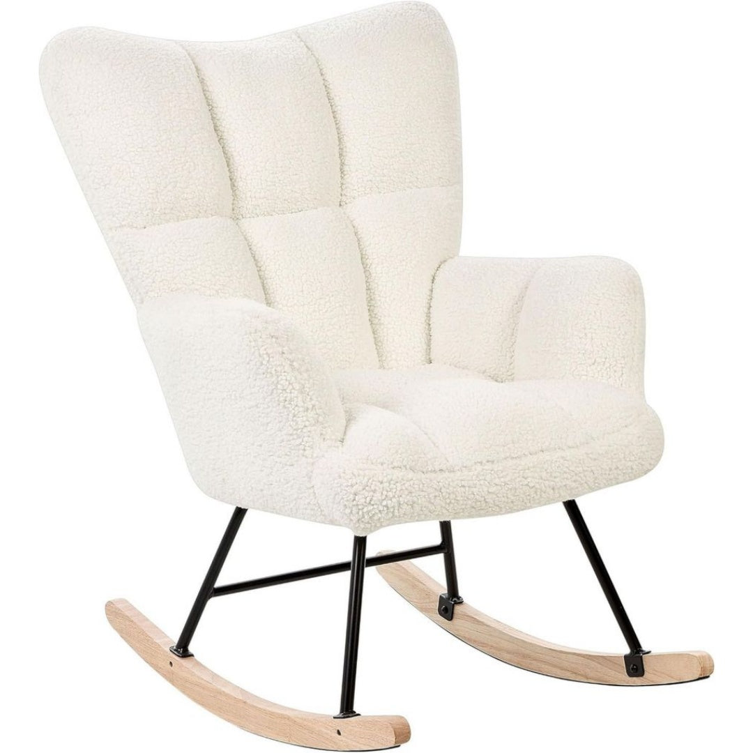Fauteuil: Chaise a bascule en tissu blanc, Finition Blanc
