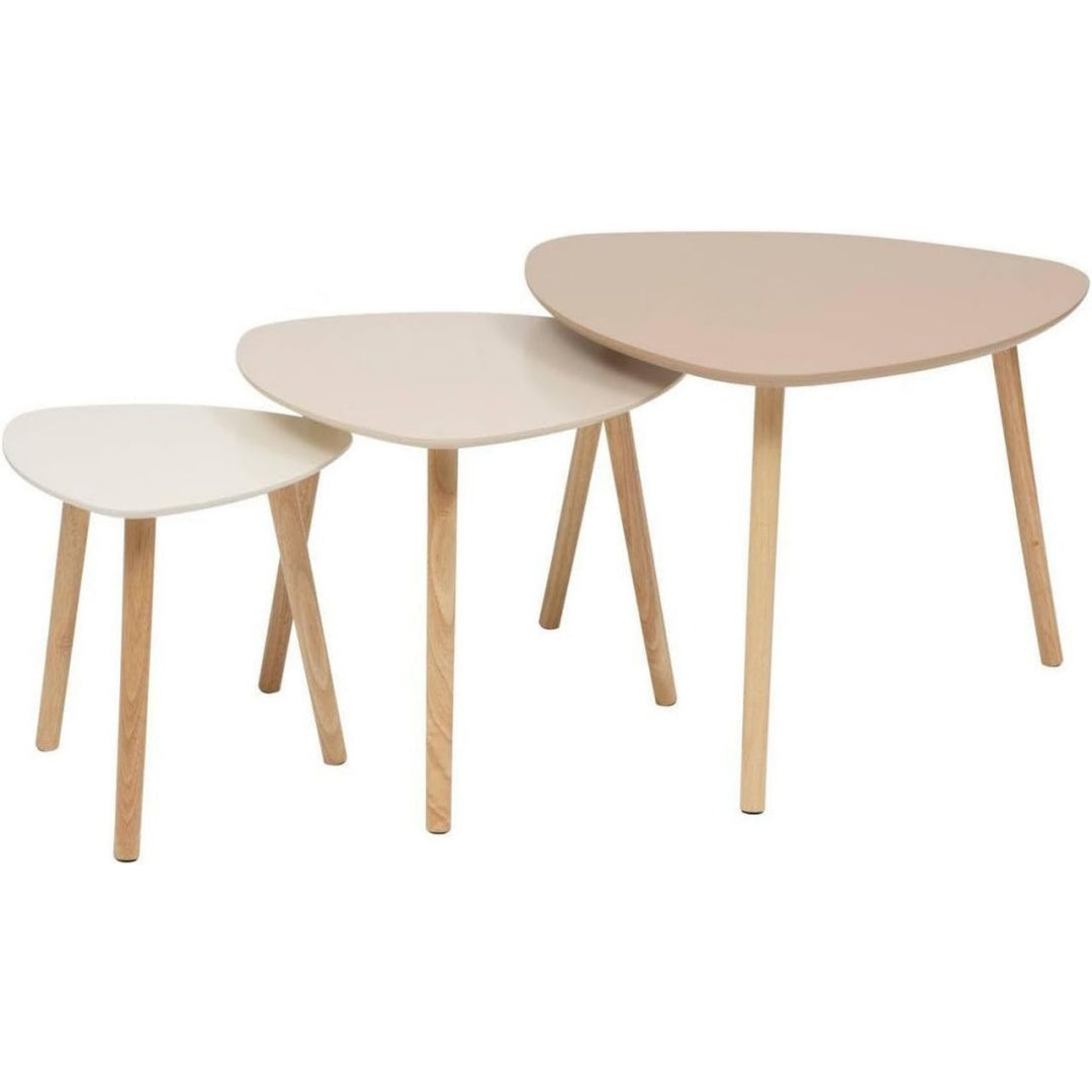 Ces trois tables gigognes s'emboltent entierement les unes sous les autres – Canape